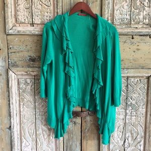 Green ruffled cardigan